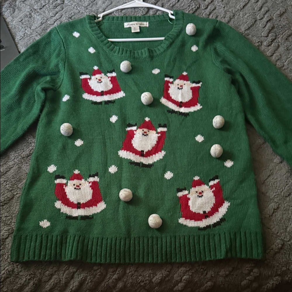 Marisa Christina Festive Green Sweater with Santa Design